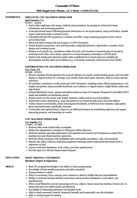 cnc machine operator resume examples|cnc machinist setup operator resume.